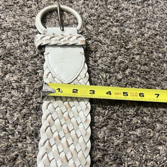 Abercrombie Fitch Wide Waist Belt White Distressed Leather Woven Braided M/L - Picture 6 of 6